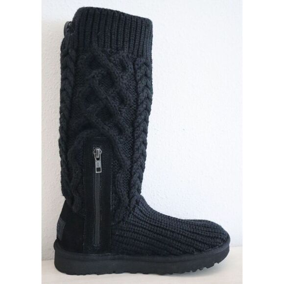 UGG 1146010 Women's Sz 6 Black Classic Cardi Cable-Knit Pull On Boots - Picture 3 of 16